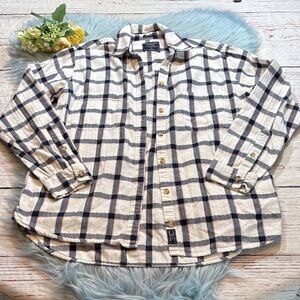Abercrombie & Fitch White Blue Plaid Boyfriend Flannel Sz S